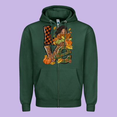 Love Fall With Afro Woman Zipper Hoodie Designed By Nancycooperartshop