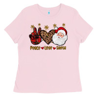 Bubblegum Pink peace love santa Ladies Tee - JahusDesignShop
