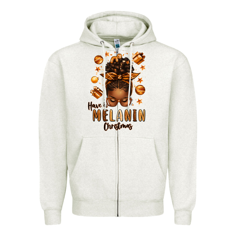 Have A Melanin Christmas Afro Messy Bun Zipper Hoodie by texasbilliewilder | Teevron