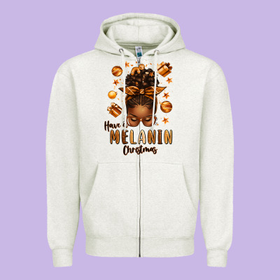 Have A Melanin Christmas Afro Messy Bun Zipper Hoodie Designed By Texasbilliewilder