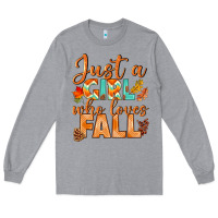 Heather Grey just a girl who loves fall Long Sleeve Tee - BundleAndBundleShop