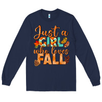 Navy just a girl who loves fall Long Sleeve Tee - BundleAndBundleShop