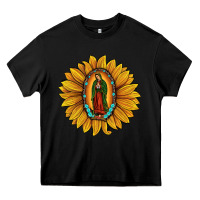 Black our lady of guadalupe sunflower Heavy Core Tee - JahusDesignShop