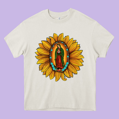 Our Lady Of Guadalupe Sunflower Heavy Core Tee Designed By Jahusdesignshop