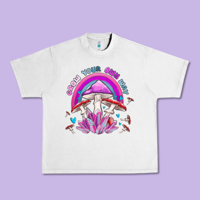 Grow Your Own Way Crystal And Mushroom Urban Heavy Tee Designed By Maliassmallbusiness