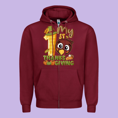 My 1st Thanksgiving With Turkey Zipper Hoodie Designed By Nancycooperartshop