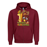 Burgundy My 1st Thanksgiving with turkey Zipper Hoodie - NancyCooperArtShop