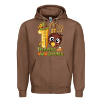 Chestnut My 1st Thanksgiving with turkey Zipper Hoodie - NancyCooperArtShop