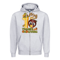 Heather Grey My 1st Thanksgiving with turkey Zipper Hoodie - NancyCooperArtShop
