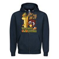 Navy My 1st Thanksgiving with turkey Zipper Hoodie - NancyCooperArtShop