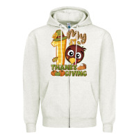 Oatmeal Heather My 1st Thanksgiving with turkey Zipper Hoodie - NancyCooperArtShop