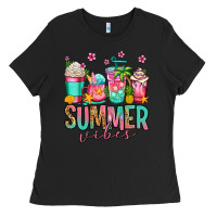 Black summer vibes coffee cups Ladies Tee - Jasminsmagicworld