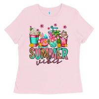 Bubblegum Pink summer vibes coffee cups Ladies Tee - Jasminsmagicworld