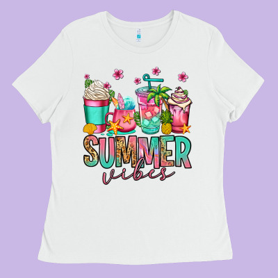 Summer Vibes Coffee Cups Ladies Tee Designed By Jasminsmagicworld