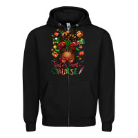 Black santa's favorite nurse afro messy bun Zipper Hoodie - texasbilliewilder