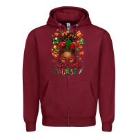 Burgundy santa's favorite nurse afro messy bun Zipper Hoodie - texasbilliewilder