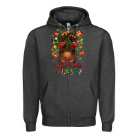 Charcoal Heather santa's favorite nurse afro messy bun Zipper Hoodie - texasbilliewilder