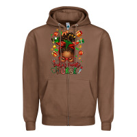 Chestnut santa's favorite nurse afro messy bun Zipper Hoodie - texasbilliewilder