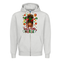 Santa's Favorite Nurse Afro Messy Bun Zipper Hoodie | Teevron