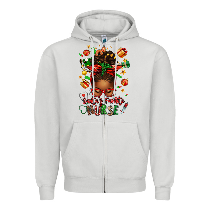 Santa's Favorite Nurse Afro Messy Bun Zipper Hoodie by texasbilliewilder | Teevron