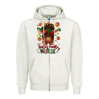 Oatmeal Heather santa's favorite nurse afro messy bun Zipper Hoodie - texasbilliewilder