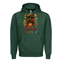 Sports Green santa's favorite nurse afro messy bun Zipper Hoodie - texasbilliewilder