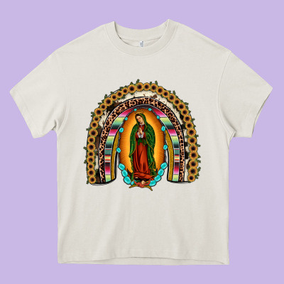 Our Lady Of Guadalupe Rainbow Heavy Core Tee Designed By Jahusdesignshop