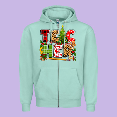 Teacher Christmas Zipper Hoodie Designed By Texasbilliewilder