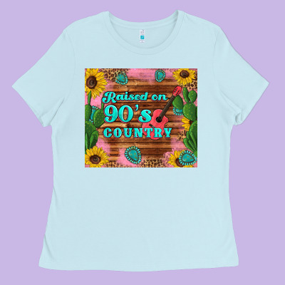 Raised 90's Country Guitar Cactus Sunflower's Ladies Tee Designed By Artiststas
