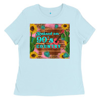 Baby Blue raised 90's country guitar cactus sunflower's Ladies Tee - Artiststas