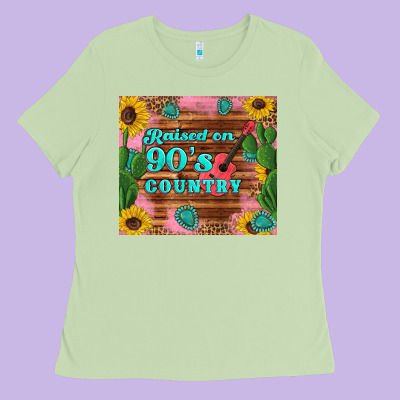 Raised 90's Country Guitar Cactus Sunflower's Ladies Tee Designed By Artiststas