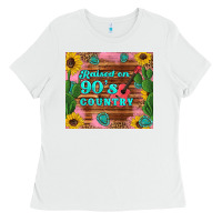 White raised 90's country guitar cactus sunflower's Ladies Tee - Artiststas