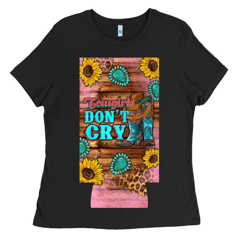 Cowgirls Don't Crty Boots Hat Sunflowers 12 Oz Can Cooler  (slim) Ladies Tee by Artiststas | Teevron
