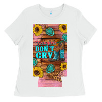 White cowgirls don't crty boots hat sunflowers 12 oz can cooler  (slim) Ladies Tee - Artiststas