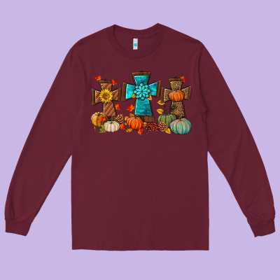 Fall Tree Cross Long Sleeve Tee Designed By Bundleandbundleshop