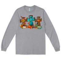 Heather Grey fall tree cross Long Sleeve Tee - BundleAndBundleShop