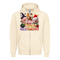Sandshell Happy Hallothanksmas Pigs Zipper Hoodie - NancyCooperArtShop