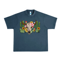 Midnight Navy bull skull with cactus Urban Heavy Tee - MaliasSmallBusiness