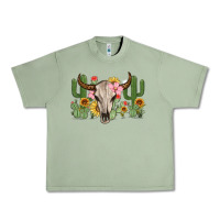 Oil Green bull skull with cactus Urban Heavy Tee - MaliasSmallBusiness