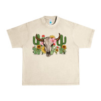 Sandshell bull skull with cactus Urban Heavy Tee - MaliasSmallBusiness