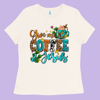 Gıve Me Coffee And Jesus Ladies Tee Designed By Adodesignshop