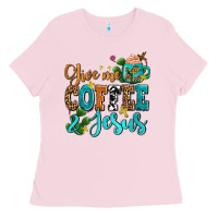 Bubblegum Pink gıve me coffee and jesus Ladies Tee - AdoDesignShop