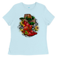 Baby Blue Christmas Cowboy Boots Ladies Tee - JahusDesignShop