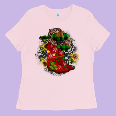Christmas Cowboy Boots Ladies Tee Designed By Jahusdesignshop