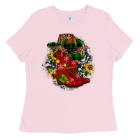 Bubblegum Pink Christmas Cowboy Boots Ladies Tee - JahusDesignShop