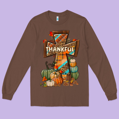 Thankful Fall Cross Long Sleeve Tee Designed By Bundleandbundleshop