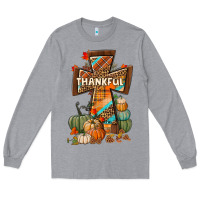 Heather Grey thankful fall cross Long Sleeve Tee - BundleAndBundleShop
