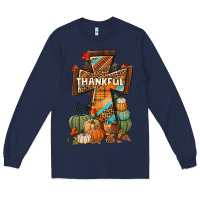 Navy thankful fall cross Long Sleeve Tee - BundleAndBundleShop