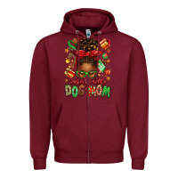 Burgundy santas favorite dog mom afro messy bun Zipper Hoodie - texasbilliewilder
