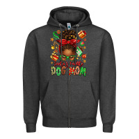 Charcoal Heather santas favorite dog mom afro messy bun Zipper Hoodie - texasbilliewilder